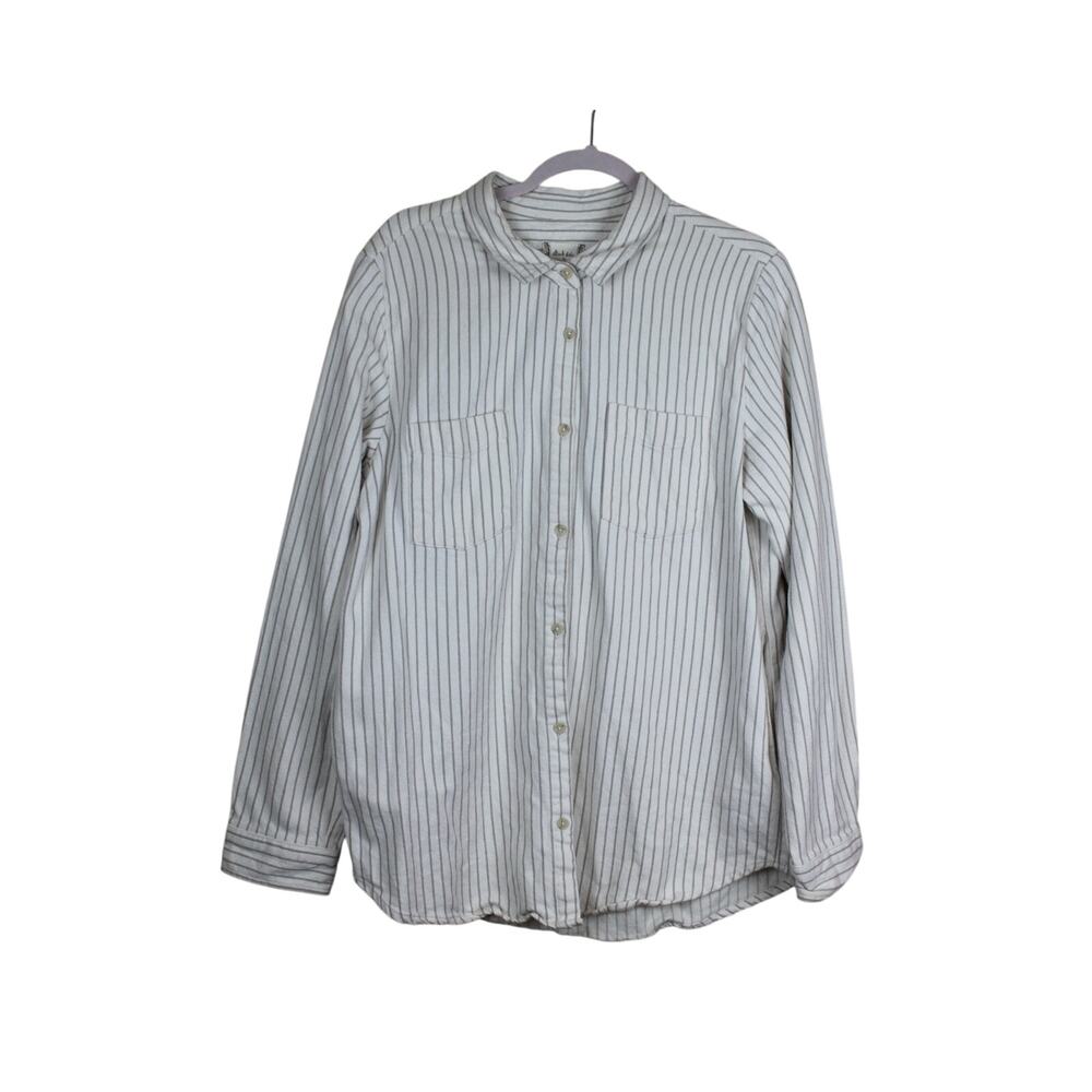 Altar'd State Cream Stripe Long Sleeve Button Up Relax Fit Flannel Shirt Size XL